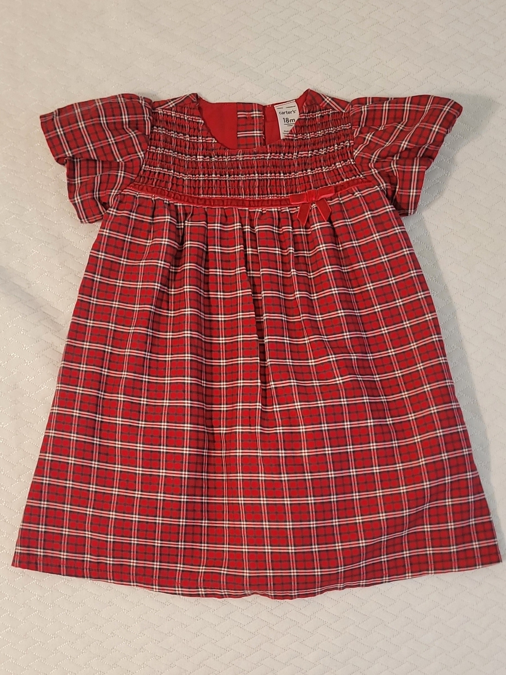 Carter's Red Plaid Smocked Dress with Velvet Bow